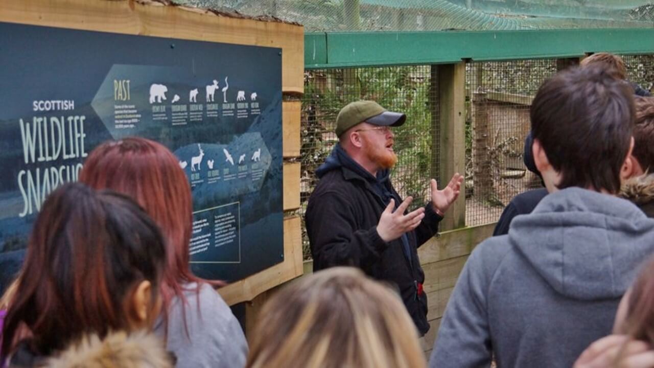 A school group visiting highland wildlife park
